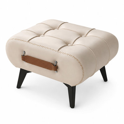 High Quality Leather Stool, Equipped With Portable Handles And Metal Legs; Modern Minimalist Square Footstool/Footrest With Hidden Storage Space, Available In Multiple Colors, Suitable For Living Room