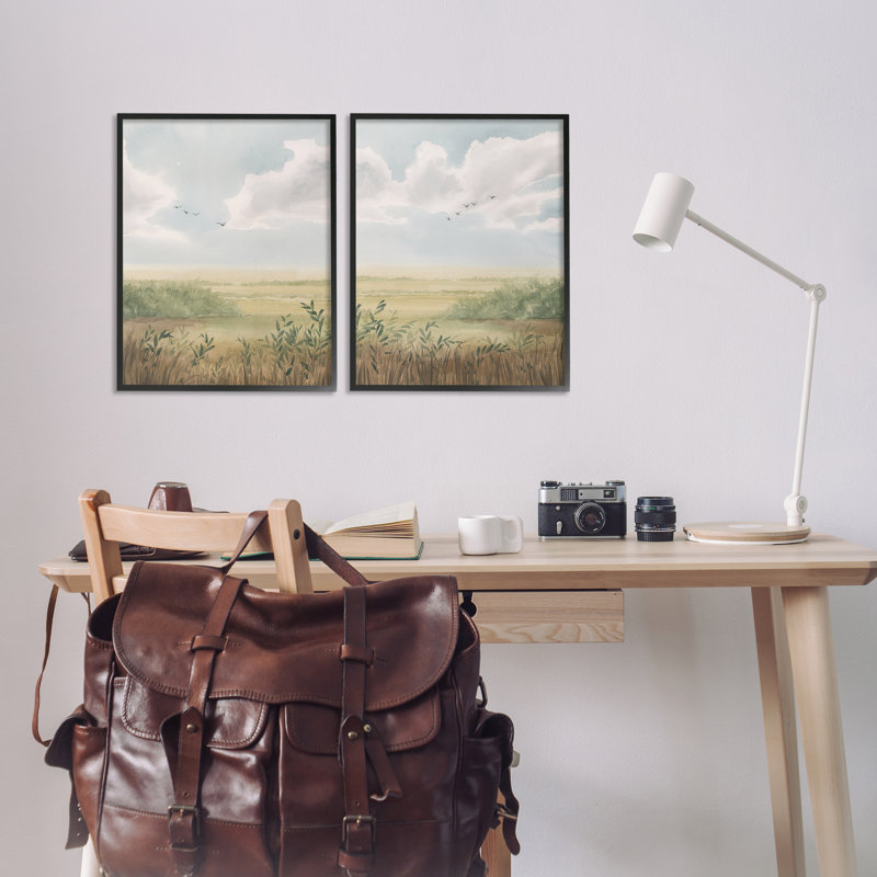  Ensemble de 2 giclées Birds over Country Pastures par Grace Popp, H 20 po x l 16 po, Giclée encadrée noir minuit