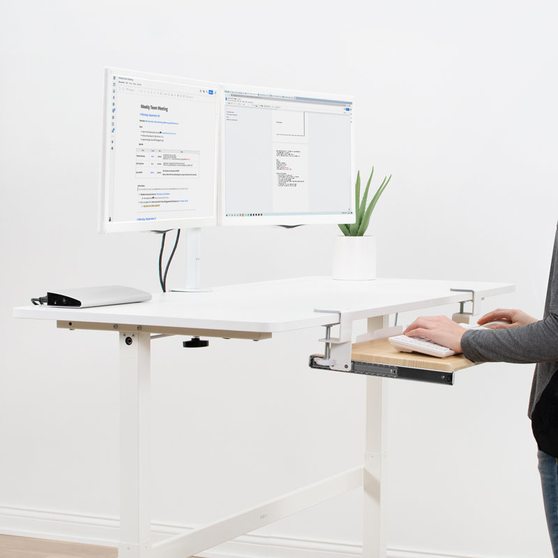 Light Wood Adjustable Under Desk Keyboard Tray with White Clamps