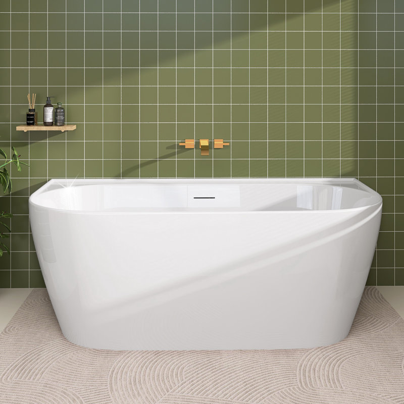 Baignoire profonde autoportante en acrylique brillant 67 po x 30,7 po avec trop-plein et bonde escamotable chromée 67 po x 30,7 po