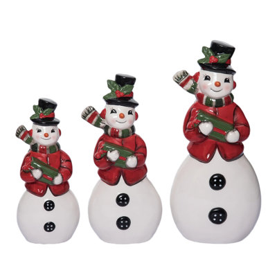 Ensemble de 3 figurines Dolomite bonhomme de neige rétro pour la joie de Noël, décoration de table multicolore pour l'intérieur