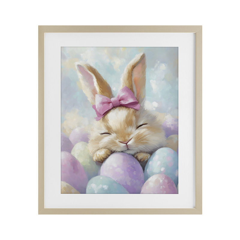 «Sleeping Easter Bunny with Eggs», reproduction sous verre encadrée, design par The Prints Vibe, 16 x 13