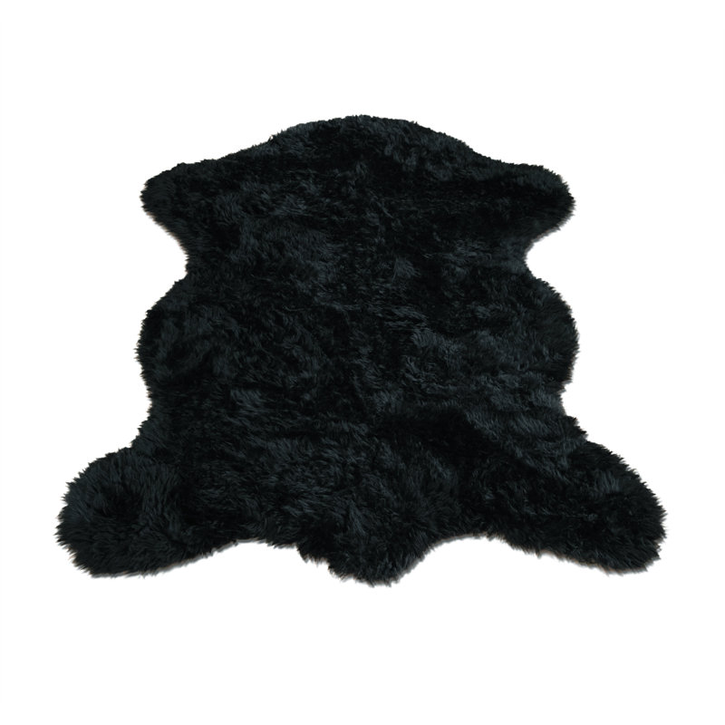 Tapis à poils longs en fausse fourrure noir lavable, Nouveauté 2 pi 3 po x 3 pi 8 po