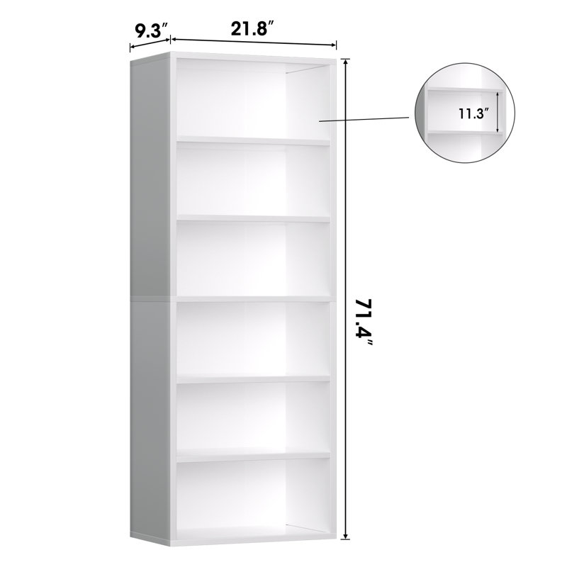 Livingon 21.8"W Standard Bookcase, White, (5 Shelves) 59.5"H x 21.8"W x 9.3"D