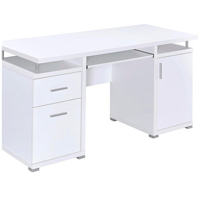 Bureau d'ordinateur blanc avec 2 tiroirs et armoire Rochelle