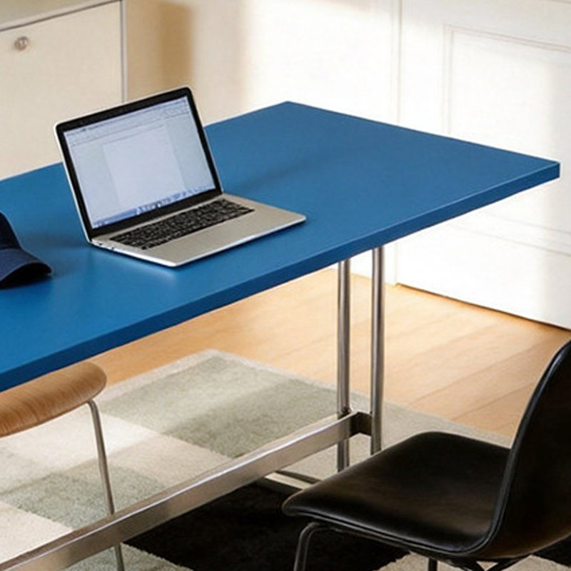 Bureau bleu en bois massif multi-couches en acier inoxydable, 29.52" H x 62.99" W x 31.49" D