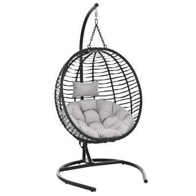 Single Person Folding Wicker Hammock Swing Chair With Adjustable Anti-Slip Feet