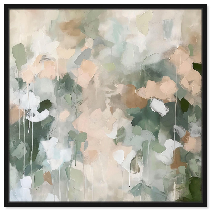 Earth & Emerald Rhythm Canvas Minimal Abstracts by Art Remedy, 17" H x 17" W x 1.8" D, Black Floater Framed
