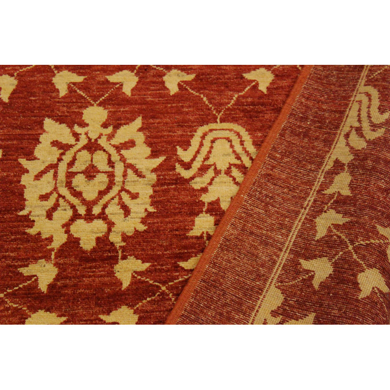 Tapis rouge / doré en laine noué à la main à motif floral de 3 pi 7 po x 6 pi 0 po Bobby