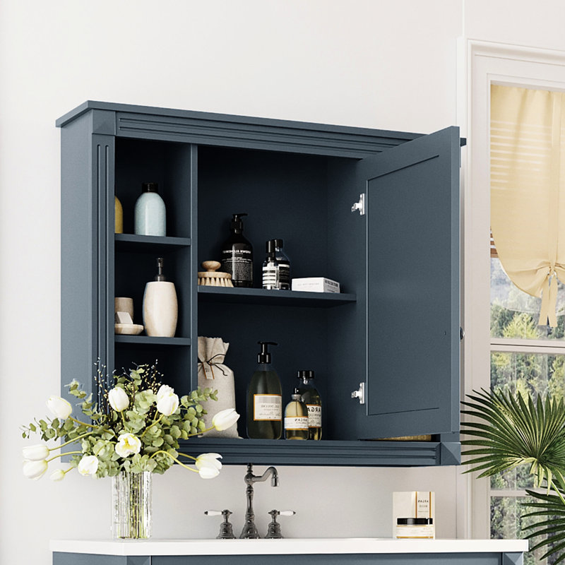 35'' X 28'' Bathroom Mirror Storage - Versatile, Build, Concealed Privacy, Wall Mounted Cabinet Ample Storage, Hinges, , Blue Painted,