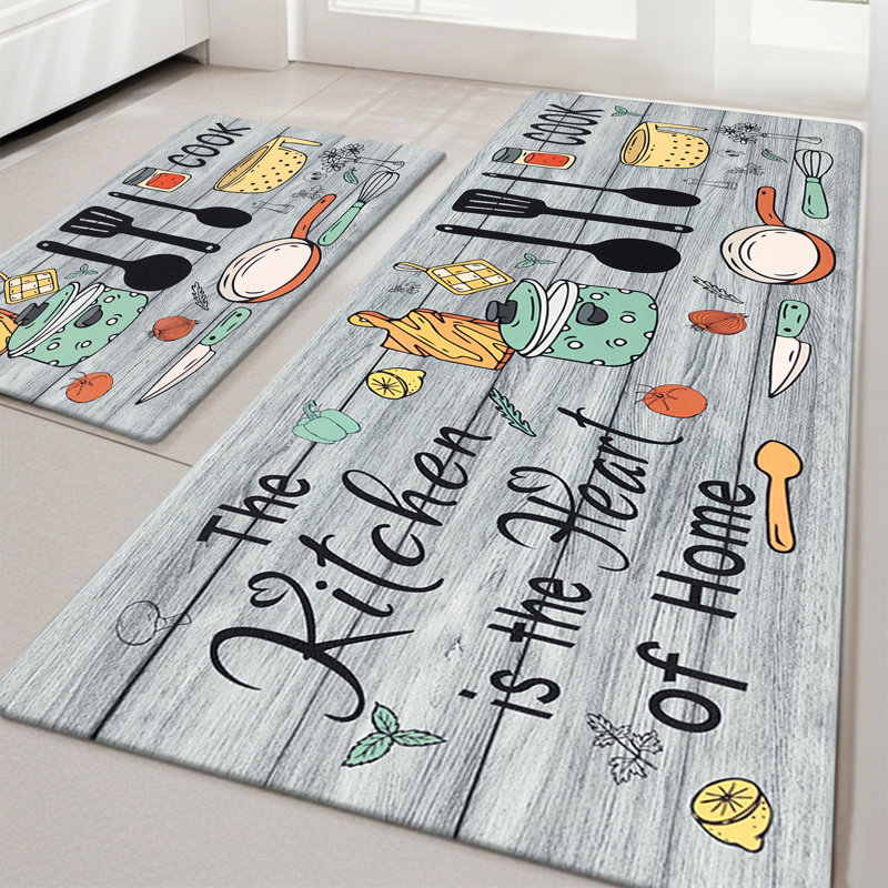 Ensemble de 2 tapis de cuisine Duwaine, Gris, Tapis de couloir 20 po x 31,5 po + 20 po x 59 po
