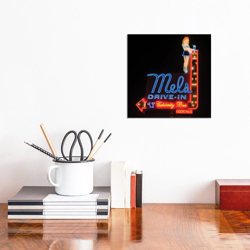 Mel''s Drive-in Neon Sign by Zoe Schumacher - Wrapped Canvas Print, 30.48 cm H x 30.48 cm W