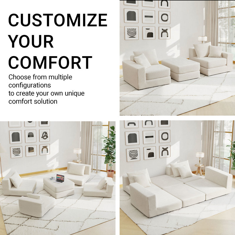 73" Cloud Modular Sectional Sofa, Comfy Compression Couch for Living Room, White