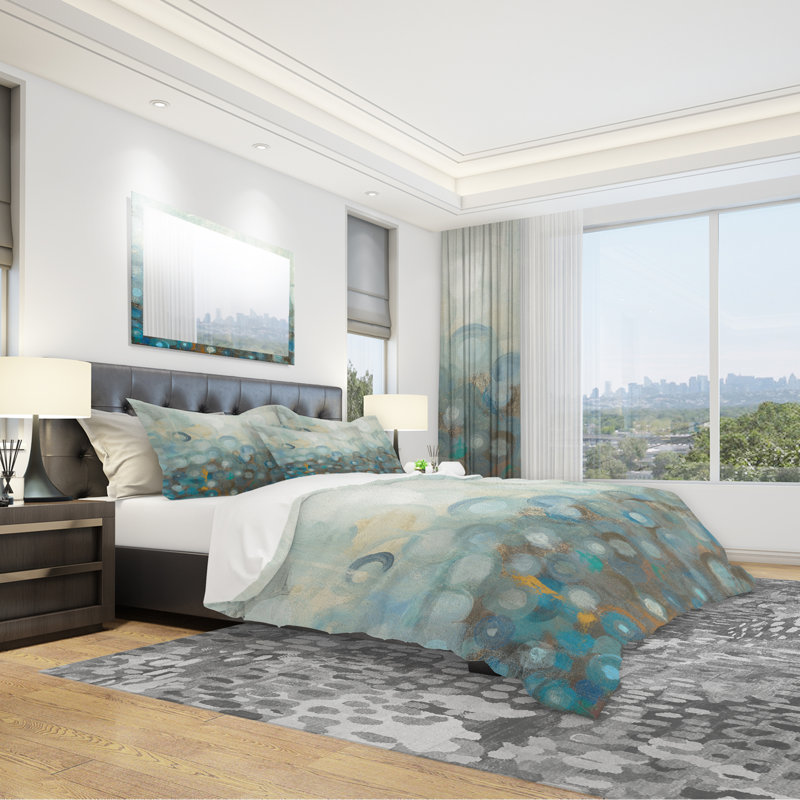 Blue and Bronze Dots on Glass II - Modern & Contemporary Duvet Cover Set - Microfiber Polyester