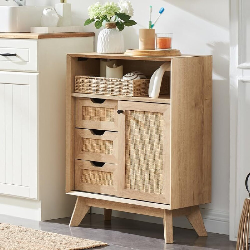 Bay Isle Home™ Rattan Freestanding Bathroom Cabinet with Sliding Door ...
