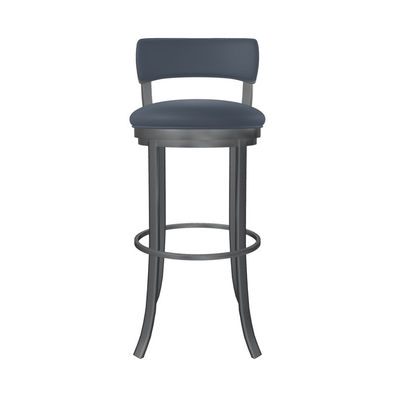 Swivel Upholstered Counter Stool with Metal Frame, Bar Stool (30" Seat Height), Midnight Blue, Lustrous Siver White