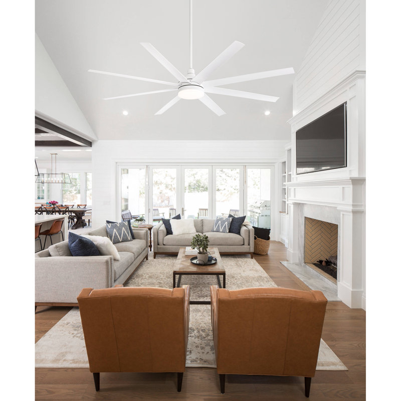 Ventilateur de plafond standard à 8 pales avec télécommande et ensemble d'éclairage Jamii-Leigh inclus, Blanc, 72", Blanc