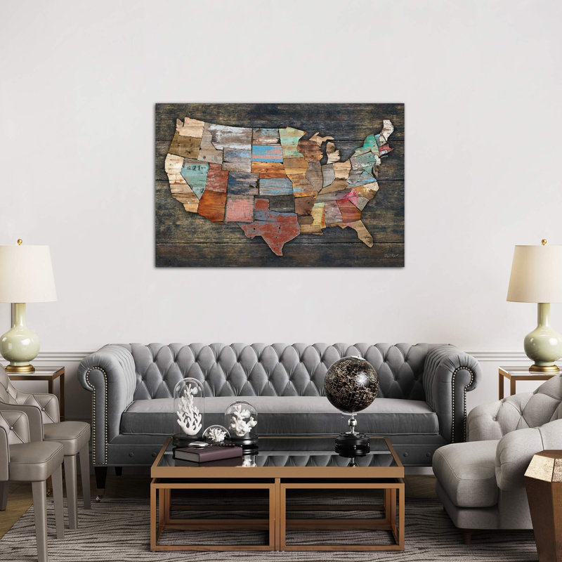 USA Map I 1 Piece Wall Art on Canvas, 20.32 cm H x 30.48 cm W, Wrapped Canvas