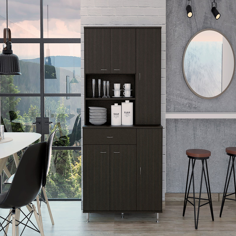 Kitchen Pantry, Black, 66.5" H x 35.4" W x 13.7" D