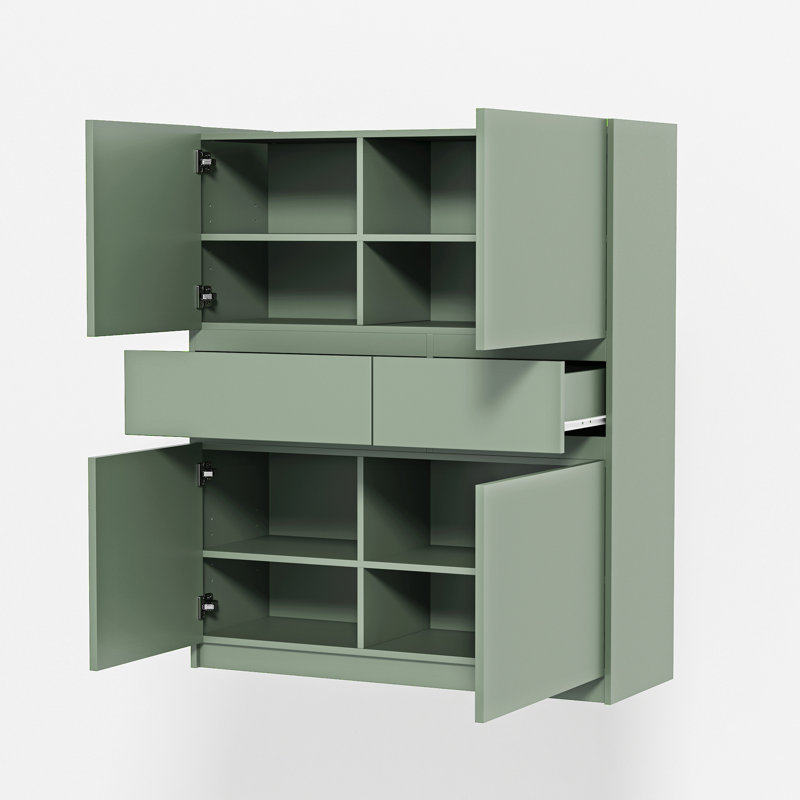 Wooden Accent Storage Cabinet With 4 Doors And 2 Drawers