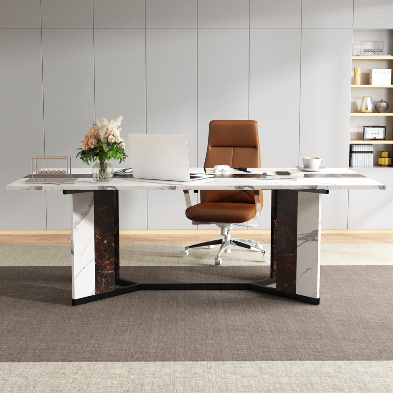 Bureau d'ordinateur l 71 po, bureau d'écriture, bureau de direction, Blanc / brun