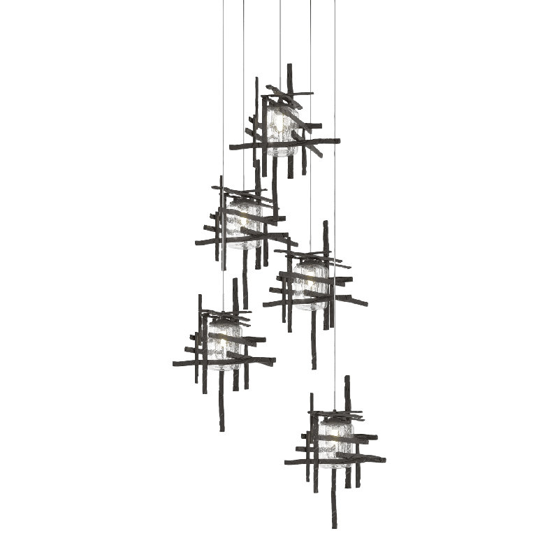 Tura 5 - Light Cluster Pendant, 50" - 130", Seeded Clear, Oil Rubbed Bronze