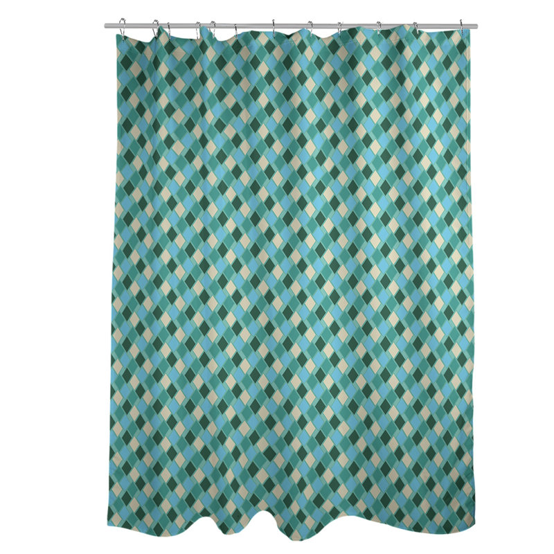 Rideau simple à motif de losanges Retro, Vert / Sarcelle