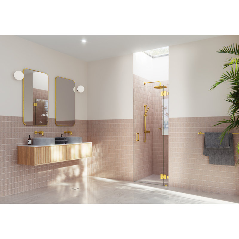 Halo 32.5 in. x 78 in. Frameless Glass Hinge Shower Door, Satin Brass