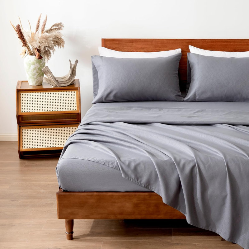 Ensemble de draps, Motif alvéolaire gris, Très grand lit