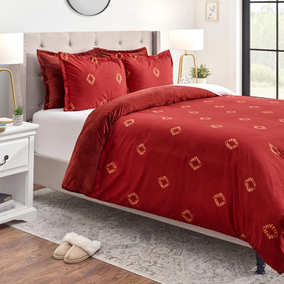  Red Microfibre Reversible 3 Piece Duvet Cover Set
