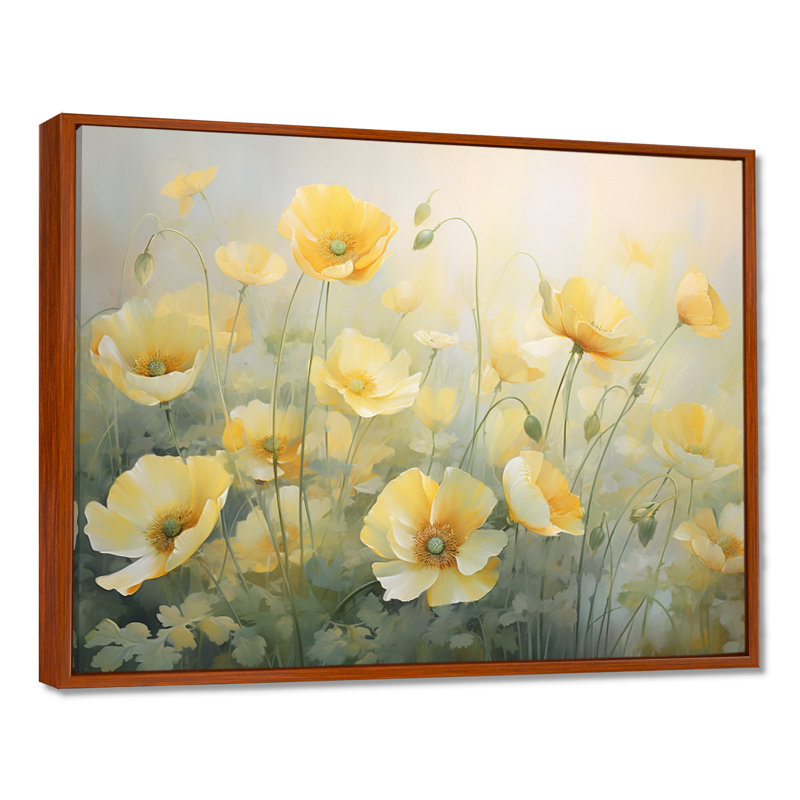 «Malamut White Yellow Buttercups Romantic Impression II - Buttercups», reproduction d'art sur toile encadrée