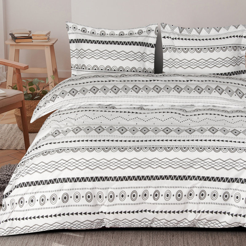 Ensemble de housse de couette 3 pièces, ensemble d'édredon à rayures 100% microfibre brossée avec attaches - NTBAY
