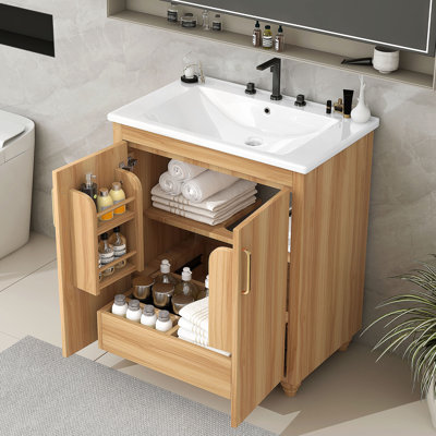 Meuble-lavabo avec lavabo, armoire de salle de bain avec portes et tiroir