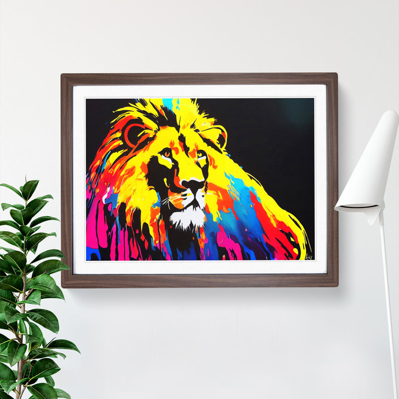 Lion Splash Vol.3 - Single Picture Frame Print, 46cm H x 64cm W x 2cm D, Walnut