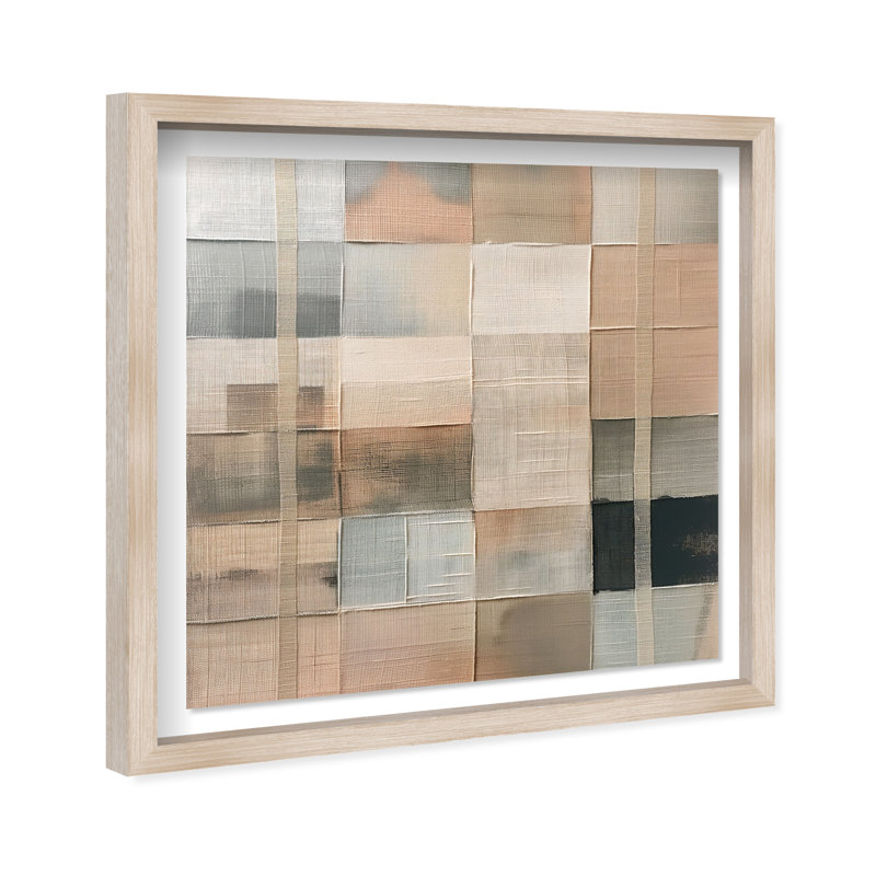 Minimalist Mesh Shadowbox Abstract Print by Oliver Gal, Black Frame, 12 x 12, 31.5"H x 31.5"W, Natural Oak Frame