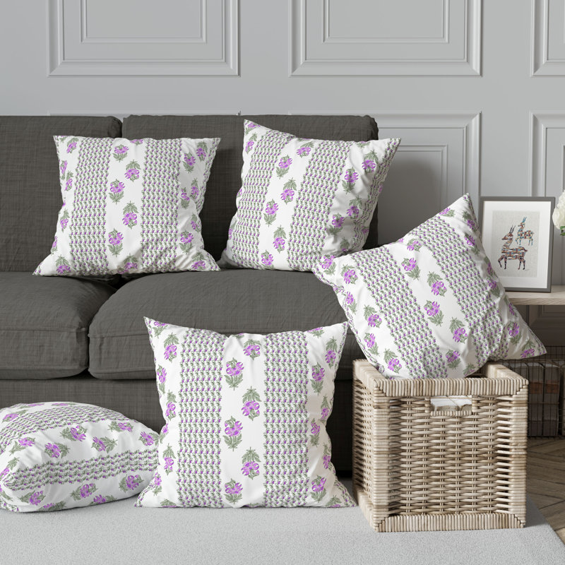 Coussin Anemone Artistry, H 26 po x l 26 po, Rose/vert