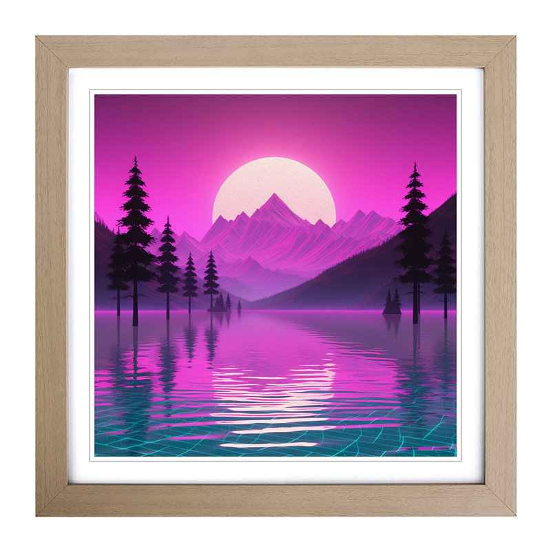 Lake Vaporwave - Framed Print, Oak