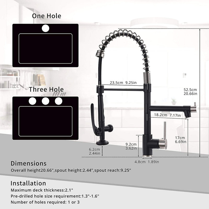 Commercial Kitchen Faucet Pull Down Sprayer Black And Nickel,Single Handle Kitchen Sink Faucet