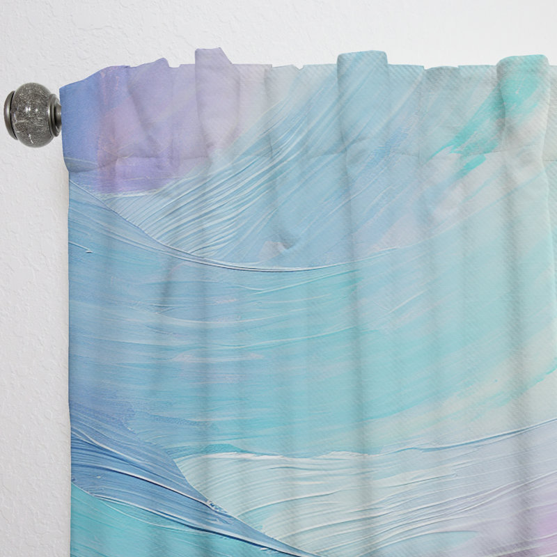 Mazza Soft Cyan Rainbow Whisper - Abstract Shapes Curtain - Velvet Room Darkening - 1 Panel, 52" W x 63" L