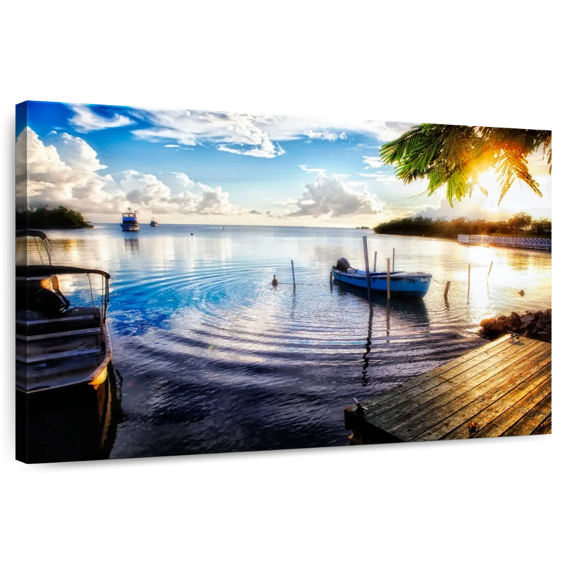 Coucher de soleil dans un village de pêche La Parguera, H 20 po x l 30 po