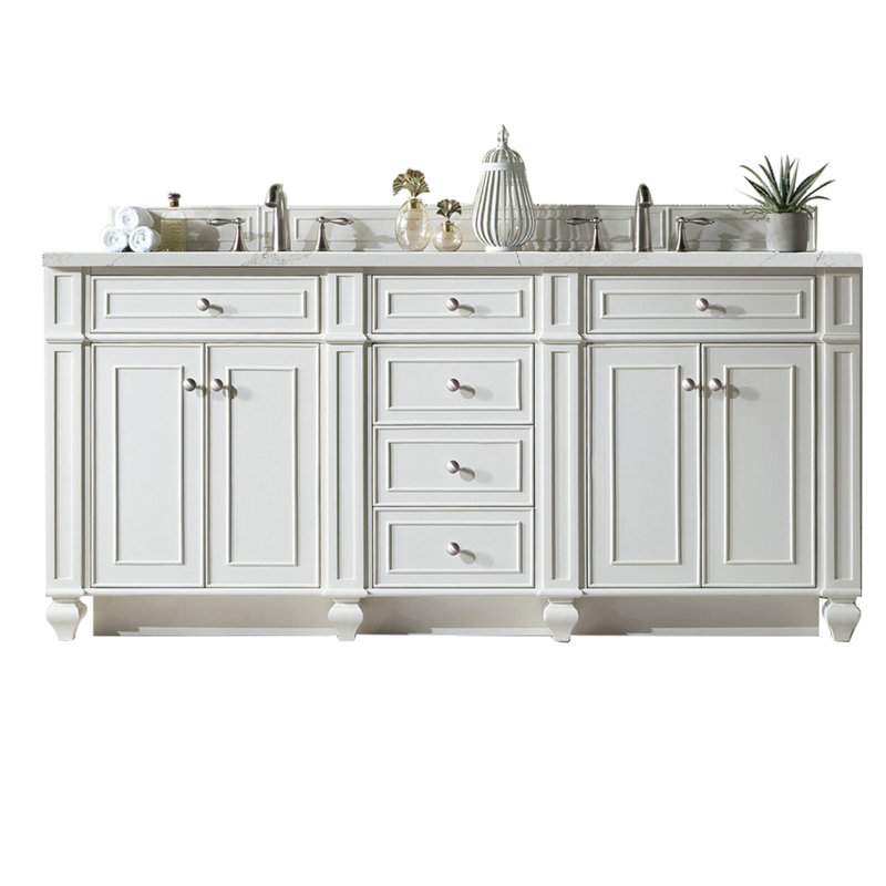 Meuble-lavabo double l 72 po Bristol, Blanc brillant, Noctis éthéré, 8 po