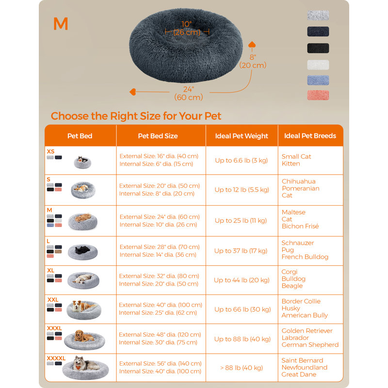 60x60x20cm Cotton Pet Bed, Dark Grey