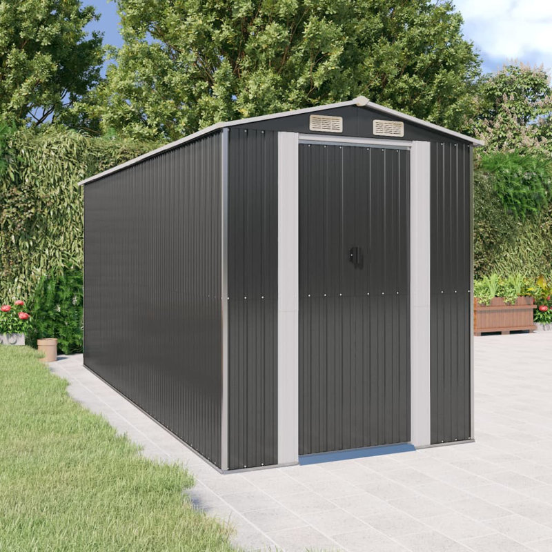 75.6" L  x 173.2" W x 87.8" D  Metal Storage Shed, Anthracite