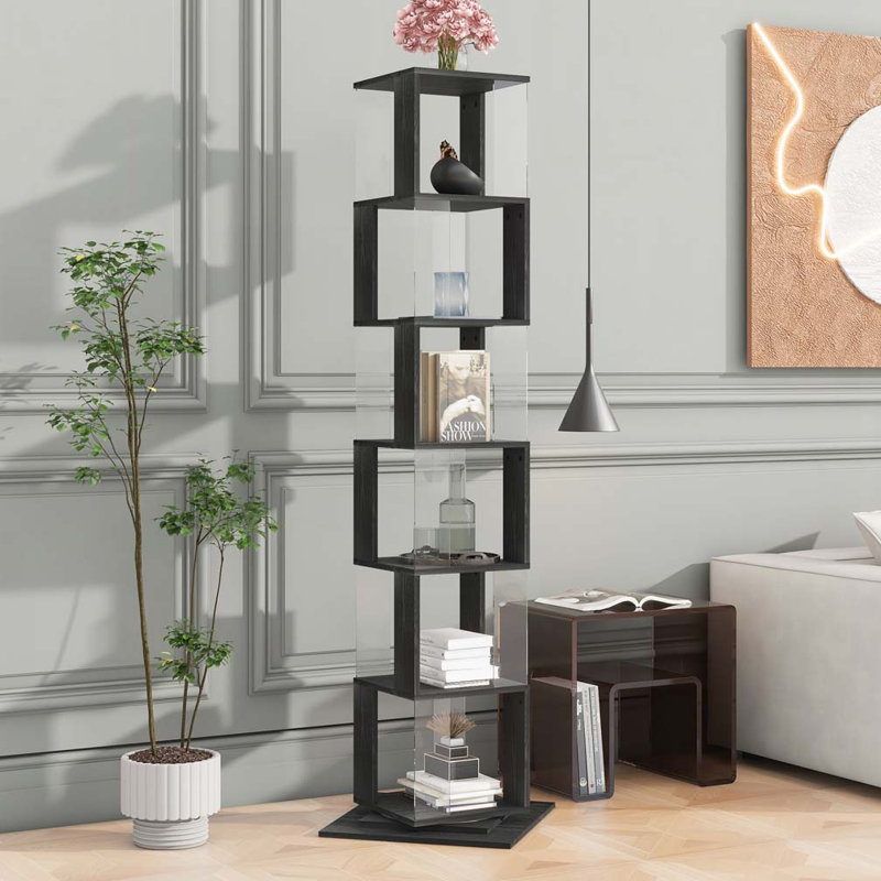 Bibliothèque rotative à 6 niveaux, bibliothèque simple avec plaque en acrylique