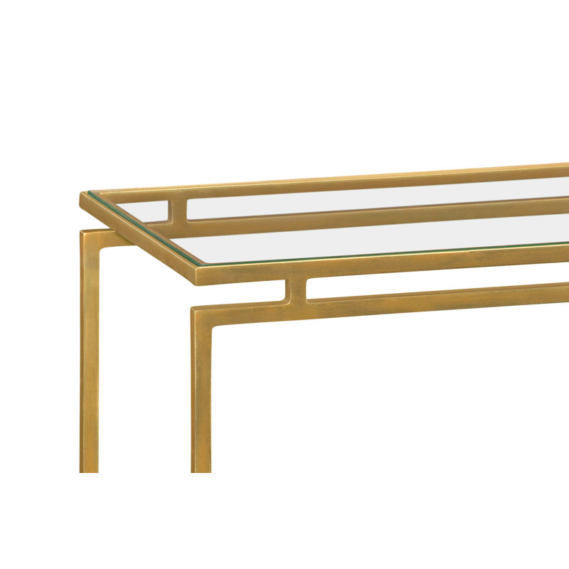 Simply Elegant 55'' W Glass Console Table, Clear, 33.5" H x 55" W x 14" D, Light Antique Gold