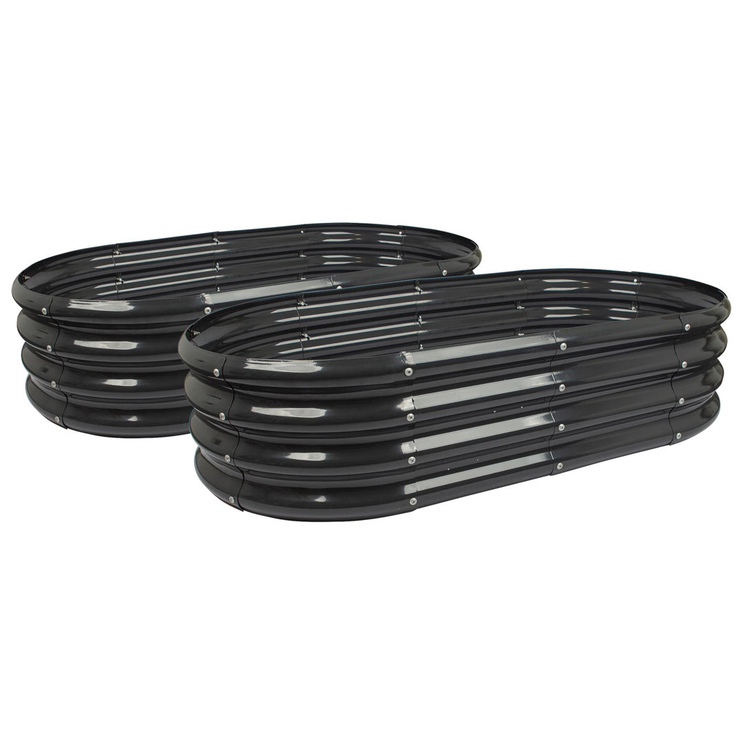 Harbour Housewares - Rounded Galvanised Steel Raised Garden Bed Planters - Set of 2