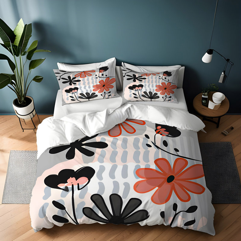 Polyester Floral Duvet Cover, King Duvet Cover + 2 King Shams
