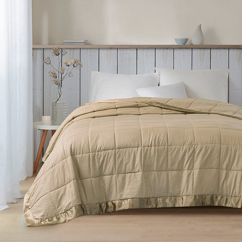 Lightweight Blanket With Satin Trim, Taupe, 107.99" L x 95.99" W