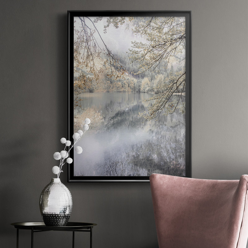 «Misty Lake», reproduction encadrée de qualité supérieure - prête à être accrochée, Noir, H 30,5 po x l 22,5 po x P 1 po