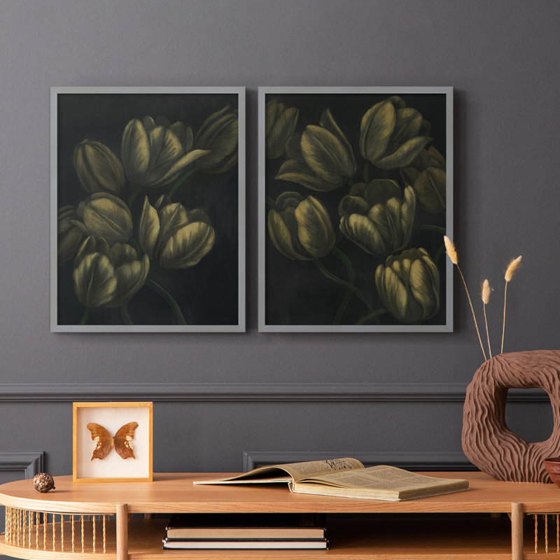 Impression encadrée de tulipes dorées I-Premium - prêt à être accroché - aucun clou requis - aucun clou requis